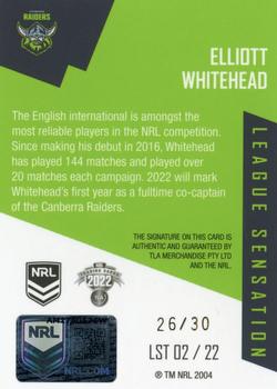 2022 NRL Elite - League Sensations Signatures Team #LST02 Elliot Whitehead Back